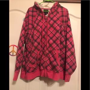 Plus Size Pink Plaid Jacket With Warm Hood